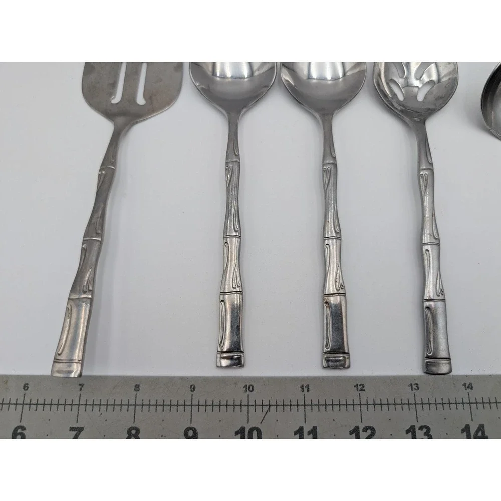 Bamboo‎ Stainless Flatware Serving  Utensil Lot Korea